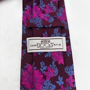 Hawes & Curtis Men's Luxury Silk Tie Burgundy Pink Blue Floral Made in London